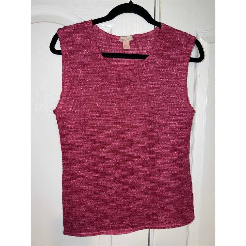 Womens Vintage Tank Top Pink Med 90s Y2K Crinkle Scrunch Stretch Office Casual